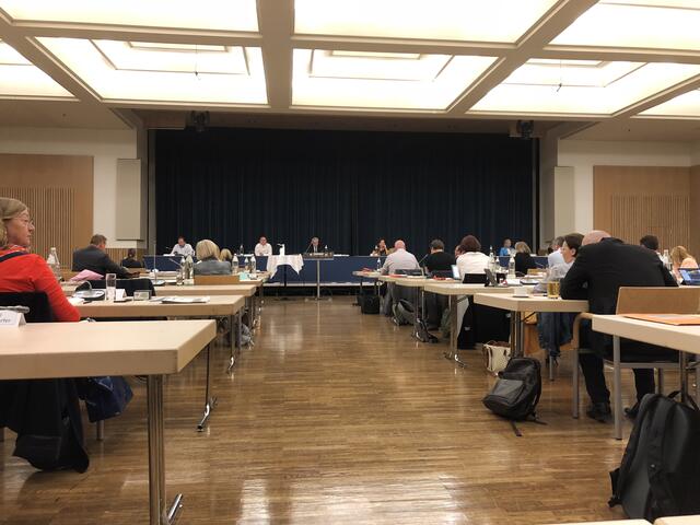 Damit der Sicherheitsabstand in Corona-Zeiten gewahrt werden kann, fand die Gemeinderatssitzung wieder im großen Saal des Neuen Rathauses statt.