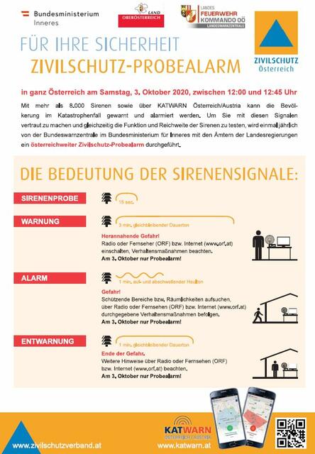 Am Samstag, 3. Oktober 2020, findet der Zivilschutz-Probealarm statt.