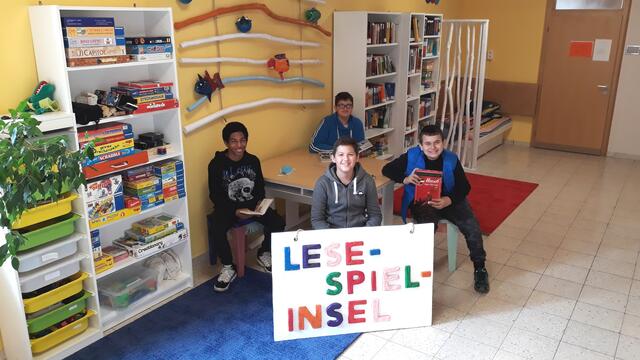 Jeffry, Marcel, Aaron, Tarik - Lese-Spiel-Insel der ASO Langenstein.