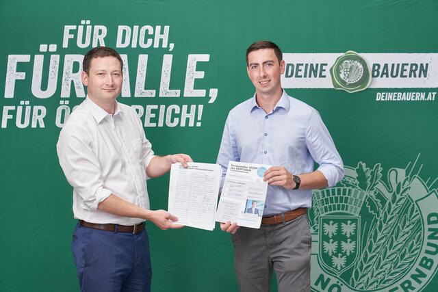 Alexander Bernhuber und NÖ Bauernbunddirektor Paul Nemecek sind bekennende Gegner des MERCOSUR-Abkommens.