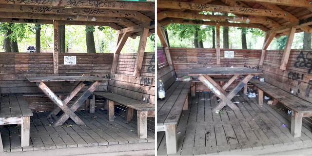 Manchmal sauber, manchmal verschmutzt: Das Jugendbankerl am Hörbinger Sportplatz
