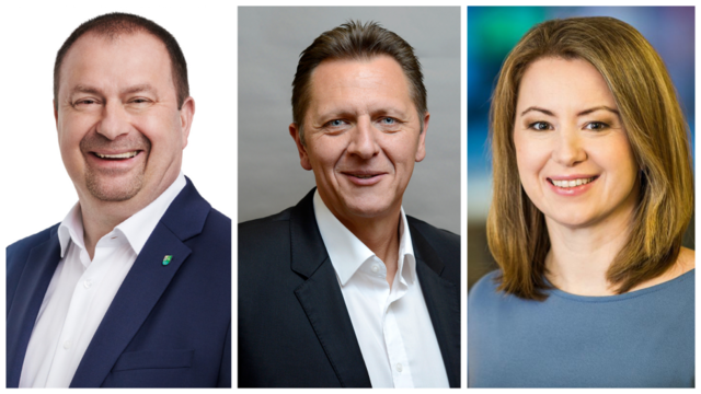 Die Neuen unter Wiens Bezirkschefs: Alexander Nikolai aus der Leopoldstadt, Thomas Steinhart aus Simmering und Silvia Jankovic aus Margareten, alle von der SPÖ (v.l.). | Foto: Astrid Knie, SPÖ (2)