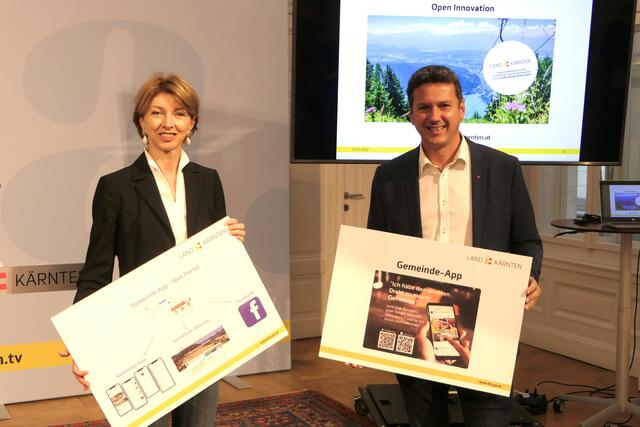 Digitalisierungsreferentin und Gemeindereferent präsentierten die Gemeinde-App: Landeshauptmann-Stellvertreterin Gaby Schaunig und Landesrat Daniel Fellner | Foto: Büro LR Fellner