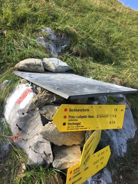 Manches Schild braucht Schutz: Spezialkonstruktion an der Bockkarscharte. | Foto: Thilo Kreier