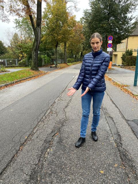 VP Linz-Klubobfrau Elisabeth Manhal beklagt den Zustand so mancher Linzer Gemeindestraßen. | Foto: Linzer Volkspartei