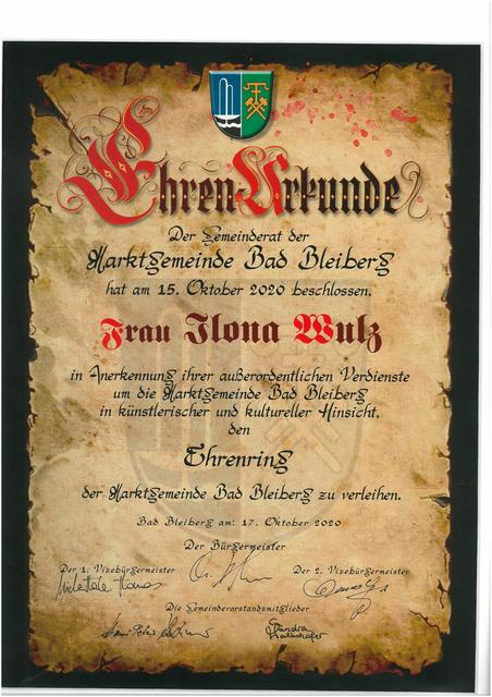 Die Ehrenurkunde | Foto: Marktgemeinde Bad Bleiberg