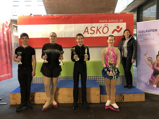 Der erste nationale Wettbewerb für diese Saison war ein voller Erfolg für die Außerferner Sportler. Im Bild von links: Patrik Huber, Sabrina Bichlmair, Dominik Huber, Corinna Huber und Trainerin Sabine Prudlo. | Foto: Huber