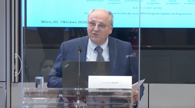 Christoph Badelt (Leiter des WIFO) rechnet laut den Berechnungen des Wifos im Falle eines zweiten Lockdowns mit einem Minuswachstum der heimischen Wirtschaftsleistung von 9 Prozent.
