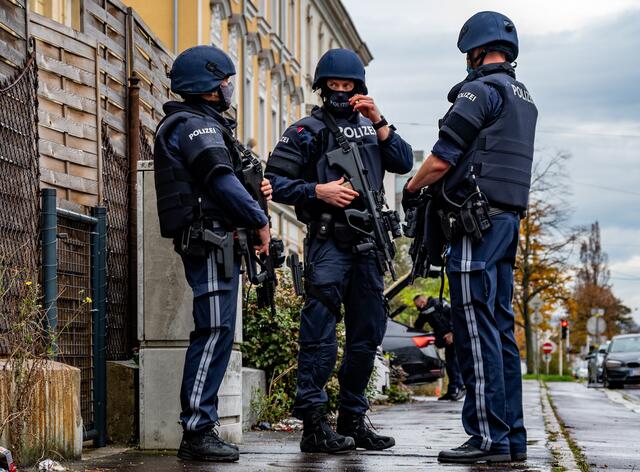 Polizisten nach dem Zugriff auf einen Verdächtigen in Linz. | Foto: foto-kerschi.at