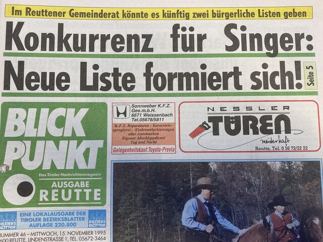 Die Schlagzeile der Blickpunkt-Ausgabe Nr. 46 vom 15. November 1995.