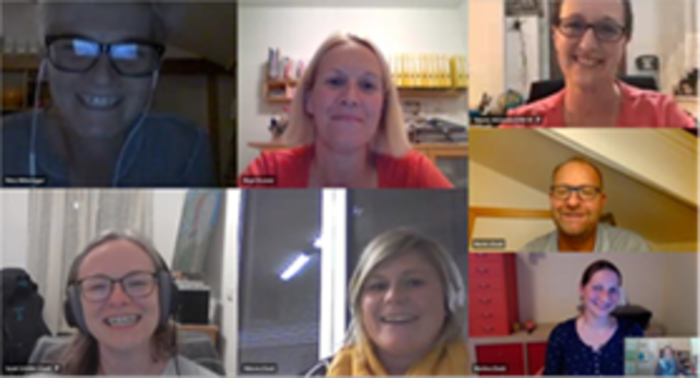 Trafen sich zu einer virtuellen Sitzung: Petra Mitteregger (links oben), Birgit Brunner (Mitte oben), Alexandra Trescec (rechts oben), Sarah Schöller (links unten), Viktoria Hauptmann (Mitte unten), Martin Mitteregger (rechts Mitte), Martina Pichler (rechts unten) und Anita Fröch (kleines Bild) | Foto: Gesundes Dorf Pöttsching