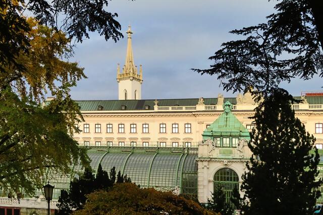 Hier drängen sich das Palmenhaus im Burggarten (jetzt Schmetterlingshaus), die Albertina und die Augustinerkirche