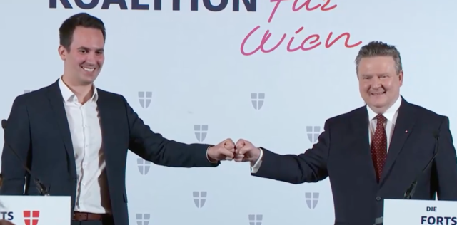 "Gute Stimmung und faire Verhandlungen": In einem ersten Pressestatement zeigten sich Bürgermeister Michael Ludwig (SPÖ) und Wiens Neos-Chef Christoph Wiederkehr bestens gelaunt.