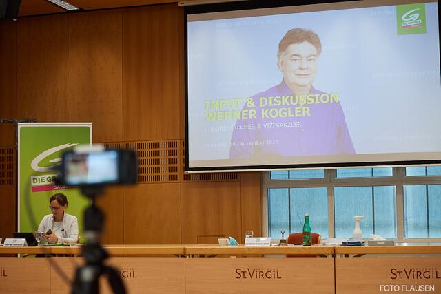 Am Bildschirm: Werner Kogler, Grüner Bundesparteichef und Vizekanzler.
 | Foto: FOTO-FLAUSEN