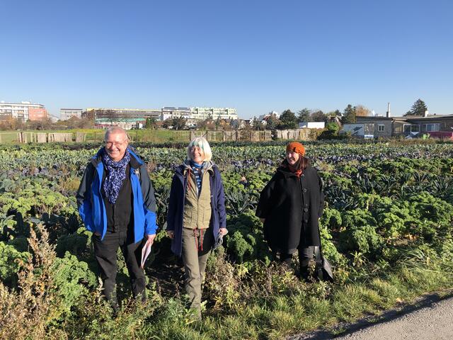 Robert Alder, Margit Spacek und Gabriele Tupy (v.l.) sprechen sich aktiv für den Erhalt des Donaufelds aus.
