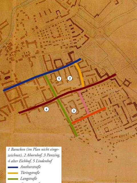 Der neue Stadtrand im Osten. Plan von Pradl mit eingezeichneten Südtiroler Siedlungen; 1940 | Foto: Stadtarchiv/Stadtmuseum
