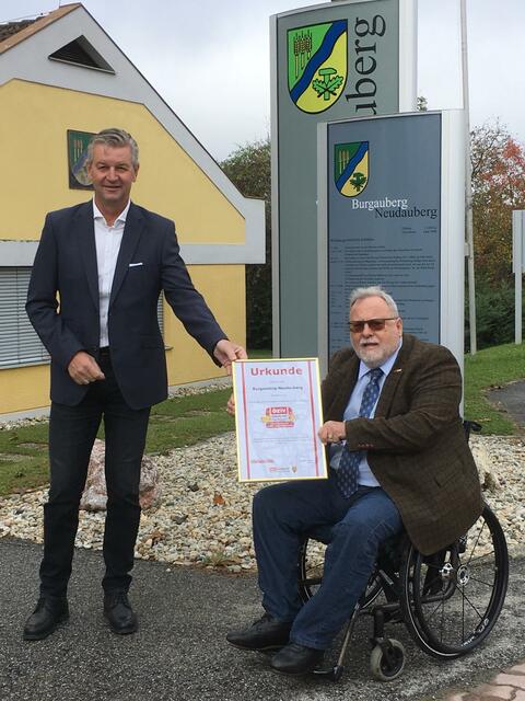 Die Beitrittsurkunde erhielt Bürgermeister Wolfgang Eder (links) von ÖZIV-Präsident Manfred Seifert.