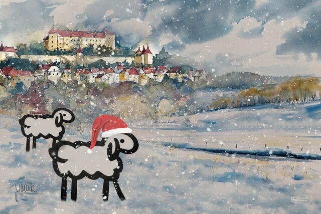 Beim Lampelbrunnen wird es eine Foto-Station mit einem Kunstwerk von Josef Frank geben. Mit der Burg Neuelngbach als Hintergrund und den Neulengbacher Adventsschafen können sie ihr Weihnachts-Foto machen