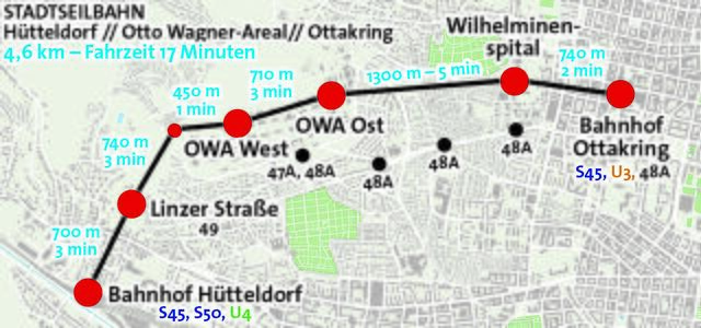 Die Pläne von Neos für die Stadtseilbahn: In 17 Minuten von Hütteldorf nach Ottakring – in luftigen Höhen.