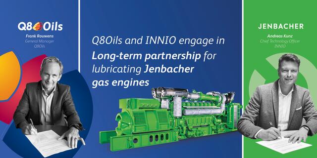 Frank Rouwens (Q8 Oils) und Andreas Kunz (Innio) unterzeichneten die Verträge für die jeweiligen Unternehmen.