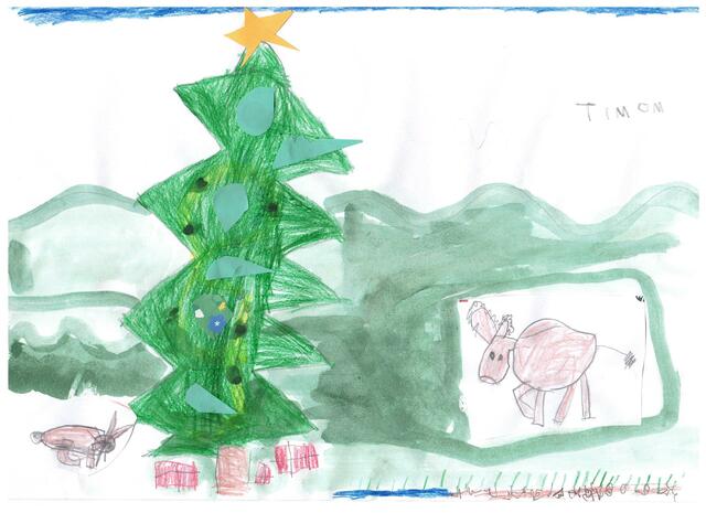 Timon hat uns eine tolle Weihnachtsbaum-Collage gebastelt.