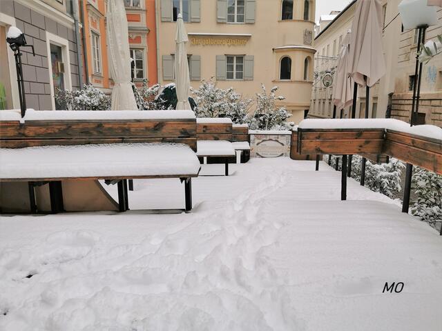 Verschneiter Gastgarten, Graz
