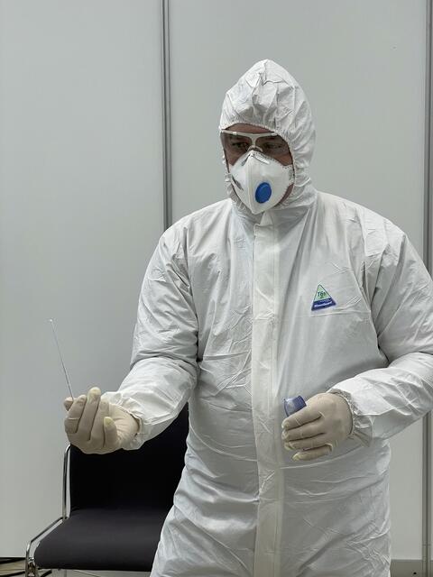 Der Abstrich wird mit einem Wattestieltupfer genommen.