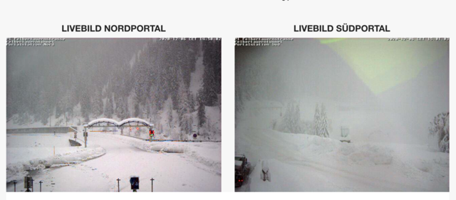 Aufgrund der angespannten Schneesituation ist die Felbertauernstraße gesperrt. (Stand: 6. Dezember 2020, 14.58 Uhr) | Foto: Felbertauernstraße/Screenshot der Livebilder, 6.12. um 14.58 Uhr
