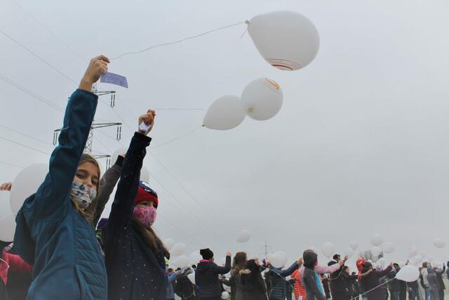 Die Kinder ließen Luftballons steigen.