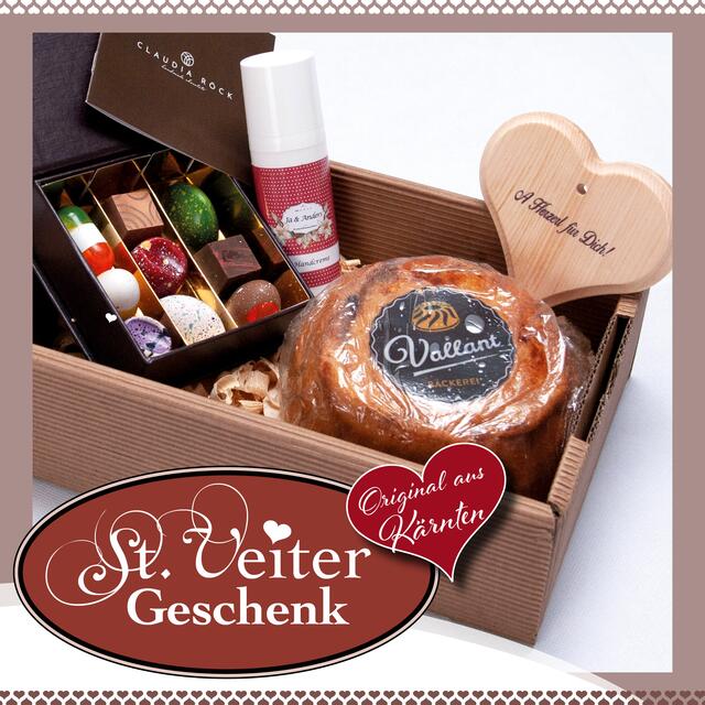 Eine Geschenksbox mit heimischen Produkten