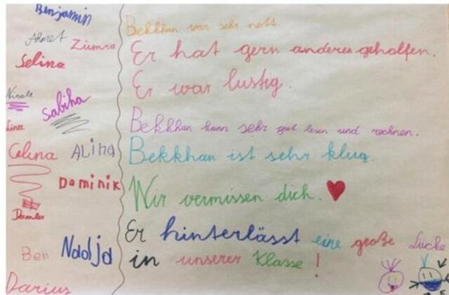Gedanken der Mitschülerinnen und Mitschüler an Bekkhan. | Foto: Volksschule Schrems