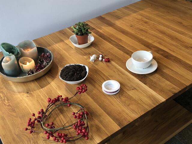 Das brauchst du für das Geschenk: eine Pflanze deiner Wahl, etwas Erde, eine große Teetasse , Glücksbringer, Dekorationsmaterial deiner Wahl.