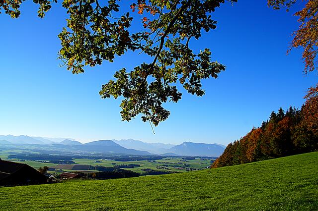 Die schöne Aussicht vom Buchberg in Mattsee im Herbst.