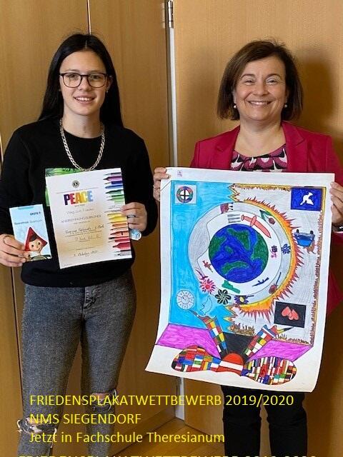 vlnr: Vanessa Palkovits (1. Platz NMS Siegendorf), Fr. Dir. MMag. Edith Straussberger (Theresianum Eisenstadt)
