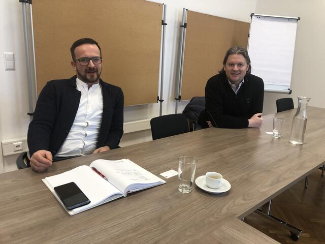 Marketing St. Pölten GmbH-Geschäftsführer Matthias Weiländer und Dominik Mesner, Obmann der stp-Plattform.  | Foto: Karin Zeiler / Bezirksblätter NÖ