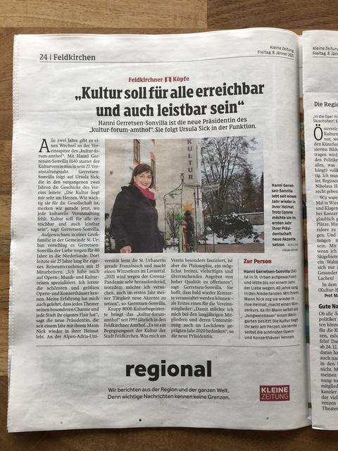 Artikel Kleine Zeitung 8. Jänner 2021