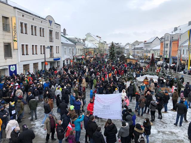 Die Demonstranten am Hauptplatz in Amstetten. | Foto: Leitsberger