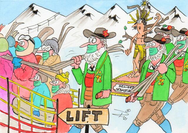 Prozession laut Regierung verboten – aber: In Zeiten von Verboten tun sich Schlupflöcher auf. Wie wäre es also, die Prozession als "Demonstration" anzumelden, oder auf die Skipiste auszuweichen? Dort scheint (natürlich mit Abstand und Maske) mehr möglich zu sein.