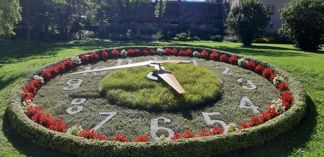 Die Uhrzeit wird einem im Schlosspark besonders schön angezeigt.