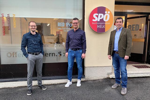 SPÖ-Bezirksgeschäftsführer Bernhard Wurm, Jürgen Eder, SPÖ-Bezirksvorsitzender Abg. z. Europäischen Parlament Günther Sidl