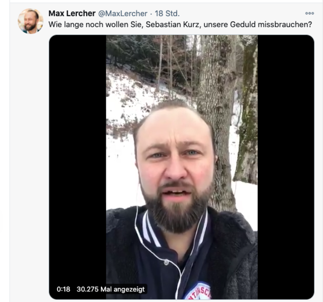 Effektvoll: Max Lercher, allein im Wald. | Foto: Twitter