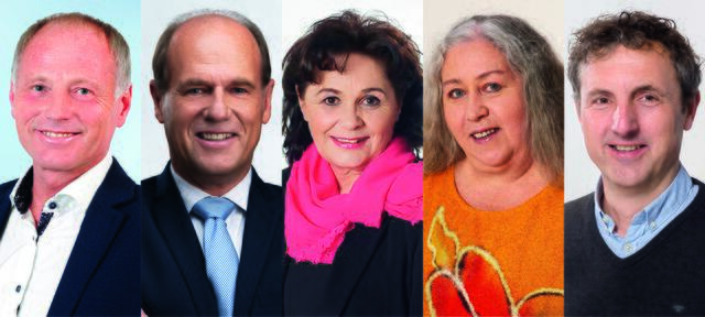 Christian Puschan (FPÖ), Christian Poglitsch (ÖVP), Christine Sitter (SPÖ), Brigitte Schmaus (Grüne), Marko Ressmann (EL)