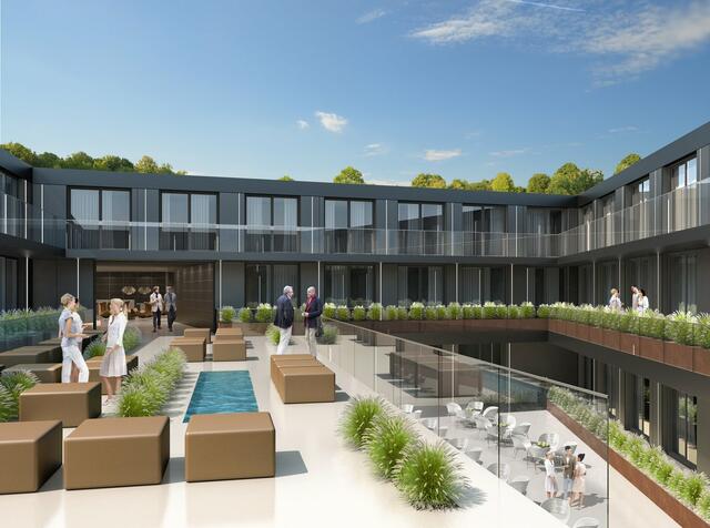So soll der begrünte Innenhof des Hotels Indigo aussehen. | Foto: Visualisierung: Bildraum