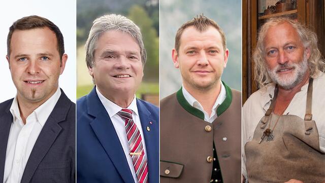 Die Spitzenkandidaten sind Christian Hecher (ULB – Unabhängige Liste Bleiberger Tal), Gerald Johann Almasy (SPÖ), Alexander Stauder (FPÖ) und Josef Götz (Erde, von links). | Foto: ULB, Privat, FPÖ Bad Bleiberg, Privat