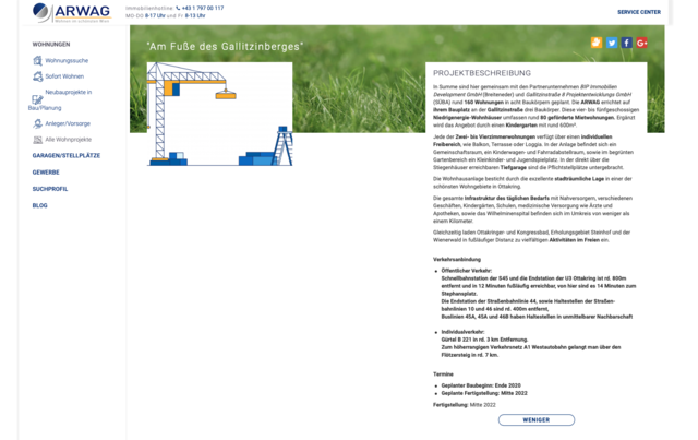 Noch im Oktober war auf der ARWAG-Homepage die Beschreibung "Am Fuße des Gallitzinberges" nachzulesen. Jetzt ist vom Projekt nicht mehr zu finden. | Foto: Screenshot arwag.at/mjp