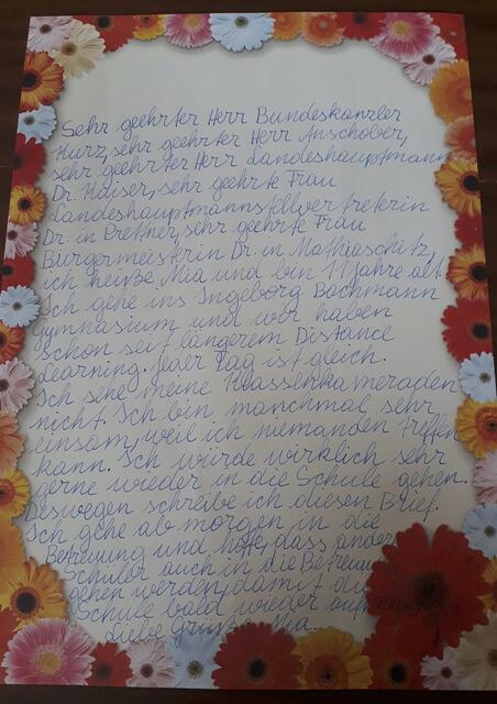 Ein Brief von der 11-jährigen Mia hat die Klagenfurter Woche erreicht.  | Foto: Privat