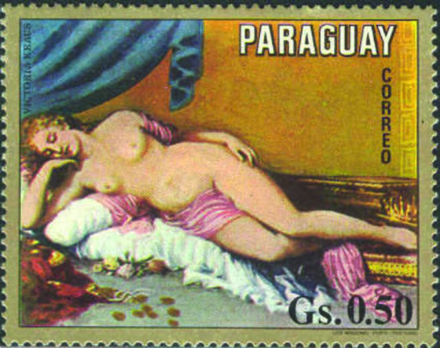 Das Bild soll Emilia Victoria Kraus darstellen. Es stammt aus einer Briefmarkenserie aus Paraguay zum Thema Napoleon.