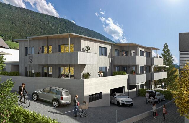 Die Visualisierung des geförderten Wohnbaus in Gnadenwald. Insgesamt werden heuer sieben neue Wohnungen entstehen. | Foto: WE