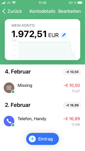 Unser App Tipp der Woche "Wallet" ist ein Haushaltsbuch, um eine bessere Übersicht über seine Finanzen zu behalten. Wallet gibt es für IOS und Android.  | Foto: Screenshot