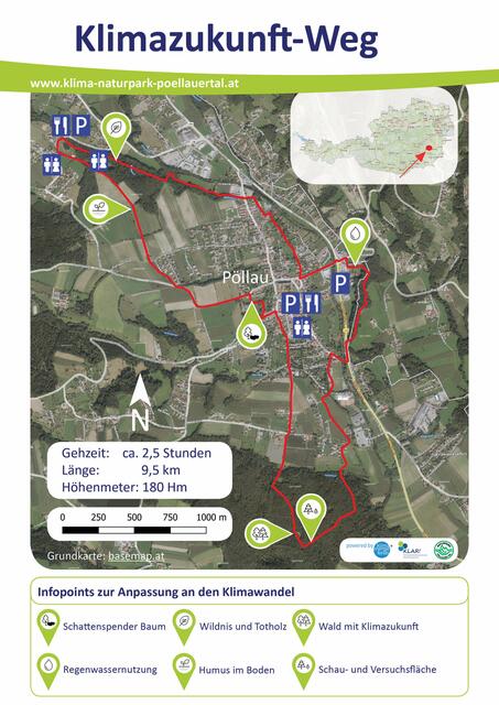 Als Rundwanderweg mit einer Länge von 9,5 Kilometer, einer Gehzeit von rund zweieinhalb bis drei Stunden und 180 Höhenmetern führt der Themenweg zur Klimawandelanpassung durch den Naturpark. | Foto: (c) KLAR-Naturpark-Poellauer-Tal